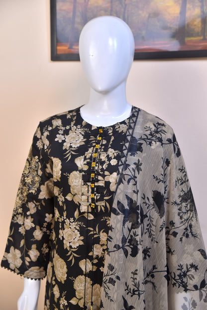 Luxury Floral Cotton 3PC with Embroidered Details