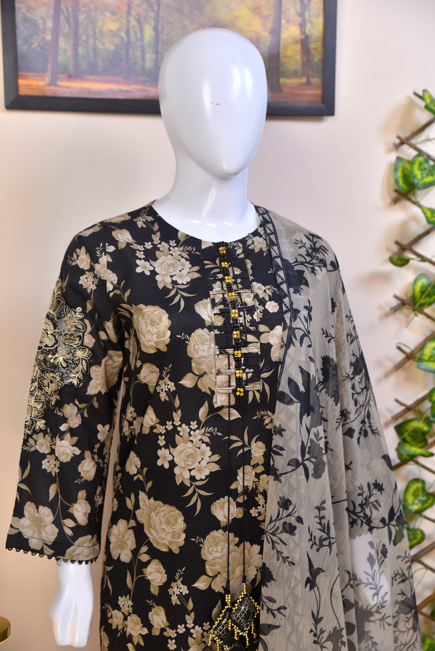 Luxury Floral Cotton 3PC with Embroidered Details