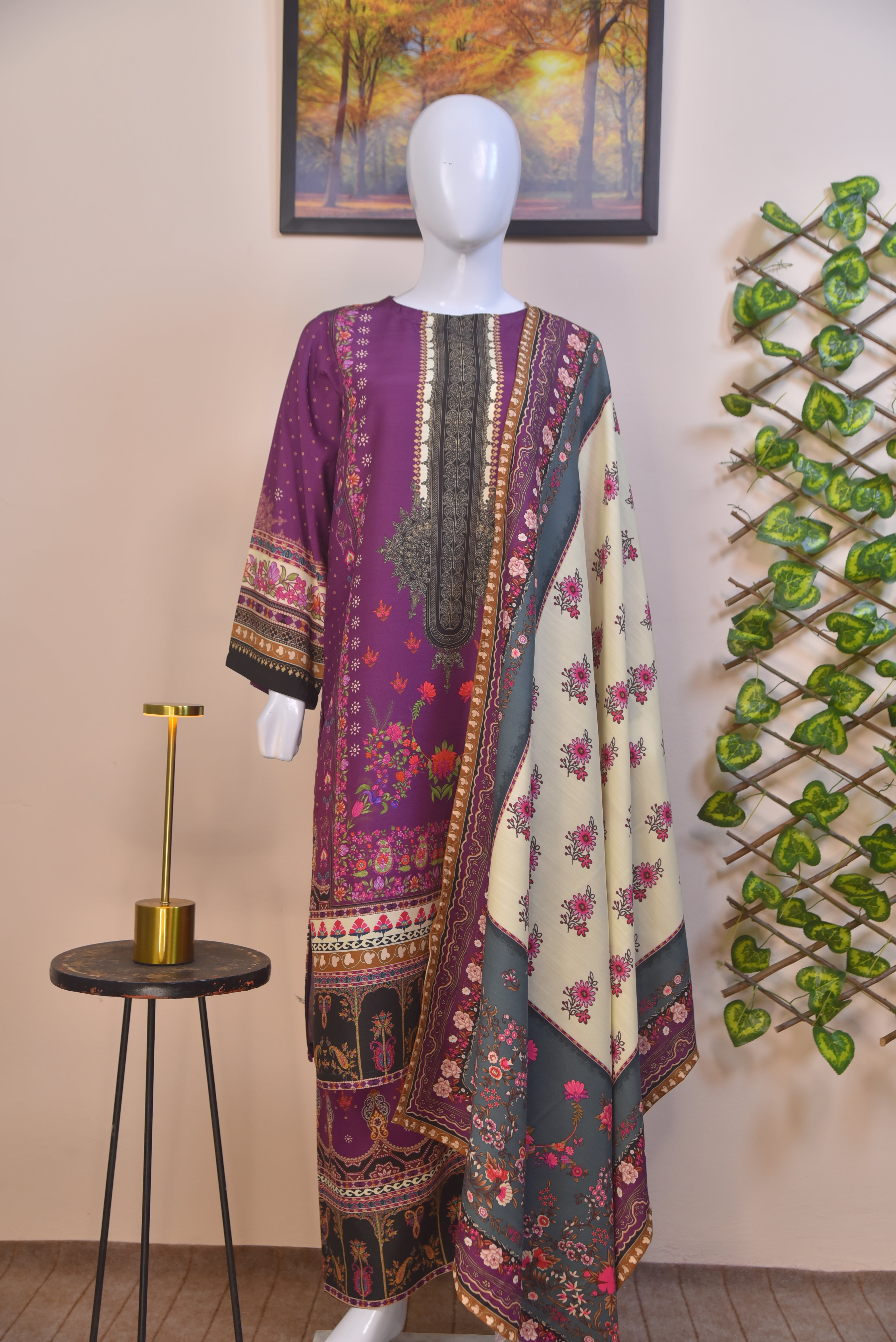 Digital Printed Khaddar Silk 3-Piece Suit