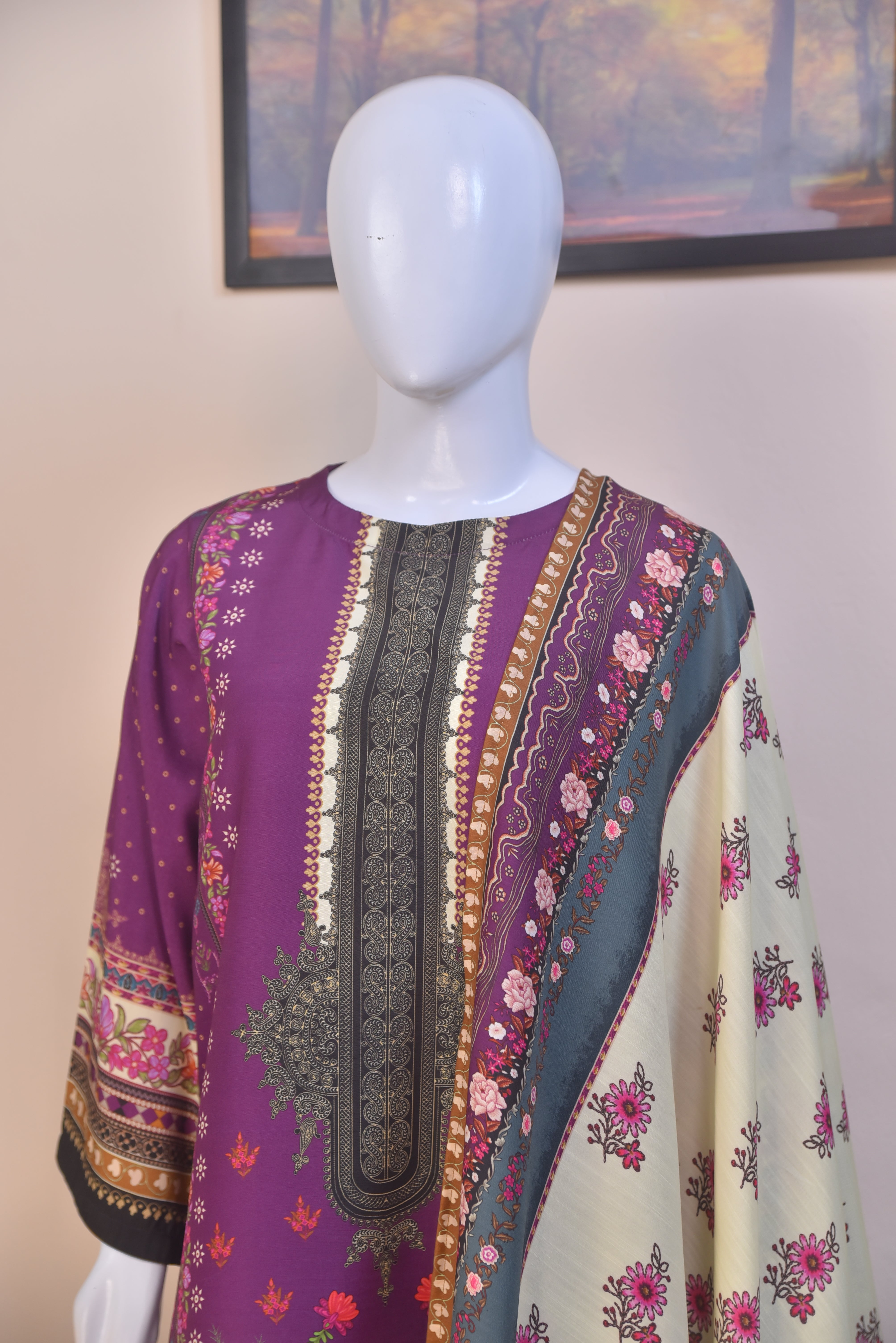 Digital Printed Khaddar Silk 3-Piece Suit