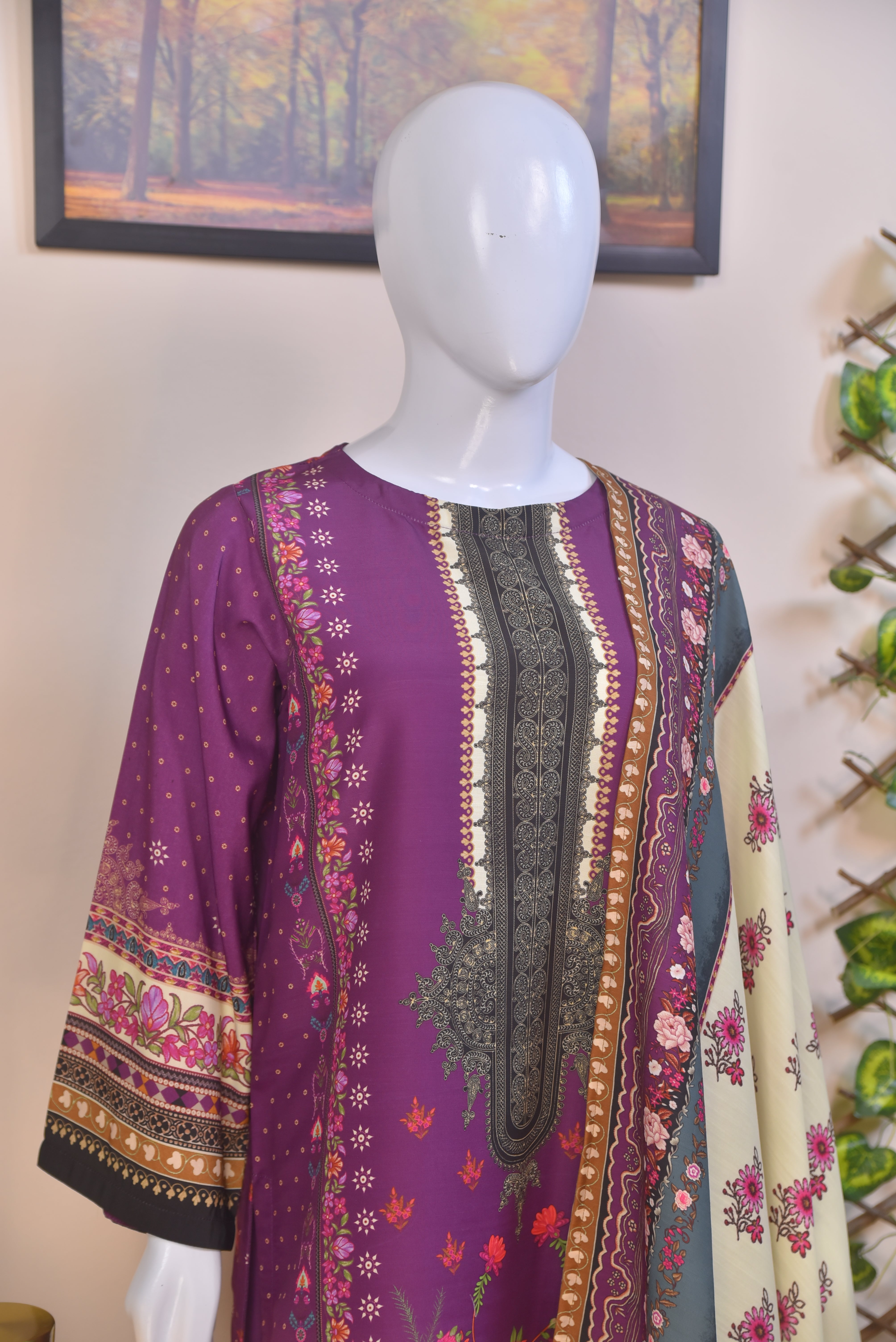 Digital Printed Khaddar Silk 3-Piece Suit