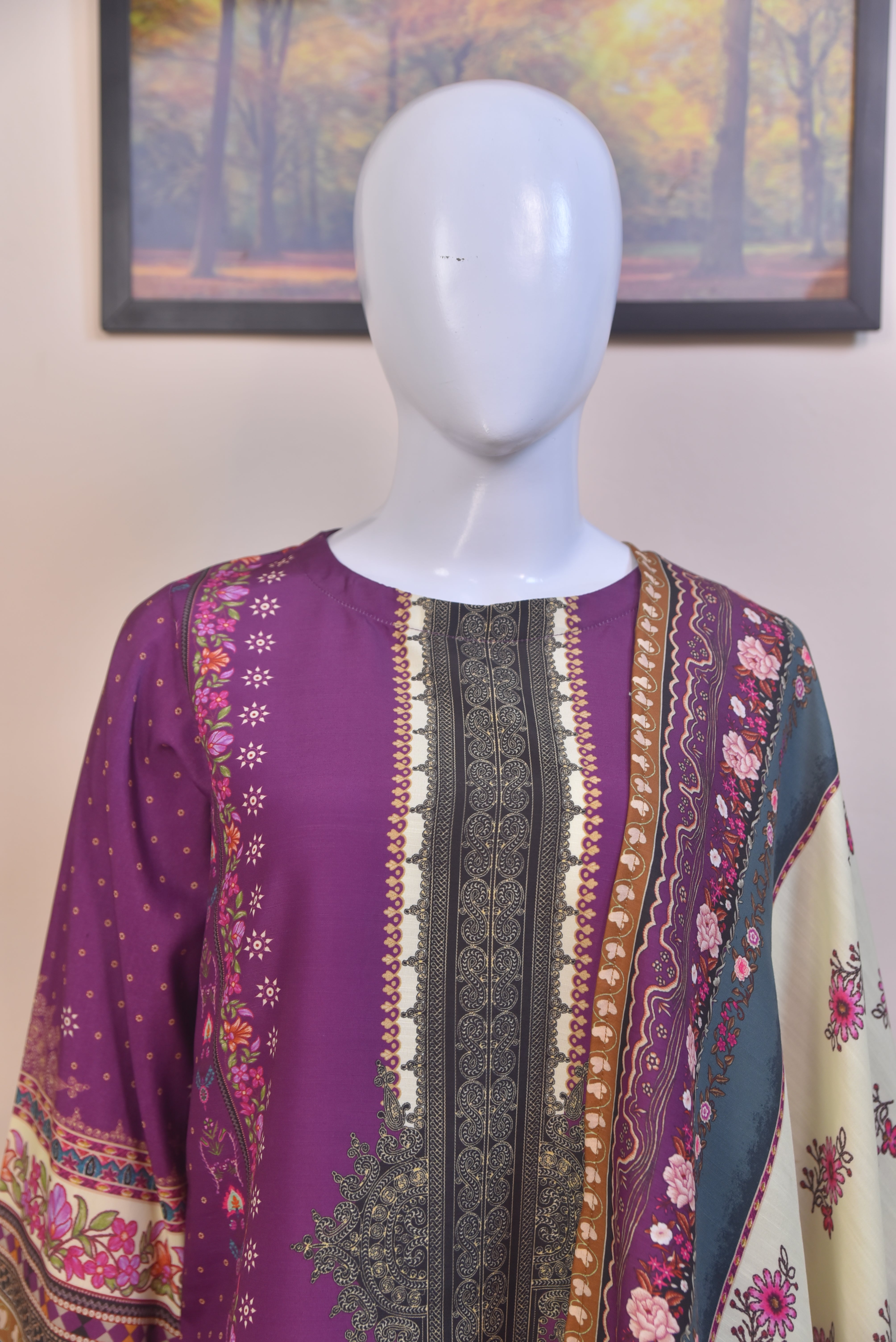 Digital Printed Khaddar Silk 3-Piece Suit