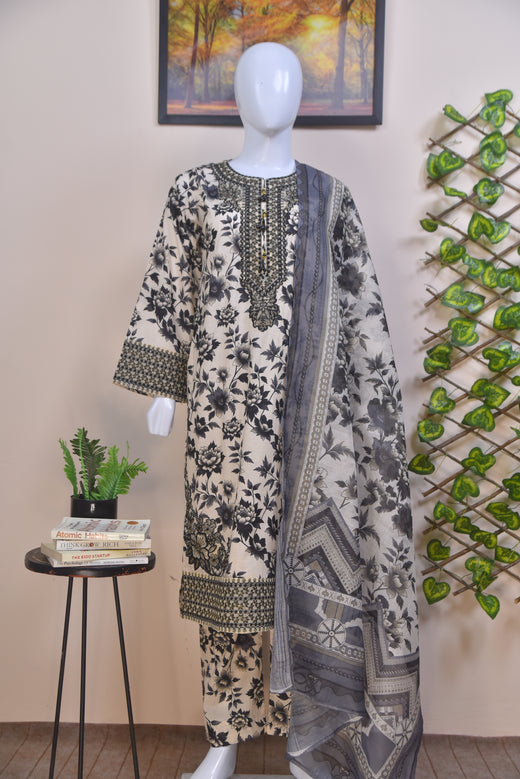 Luxury Embroidered Cotton 3-Piece Suit – Designer Series