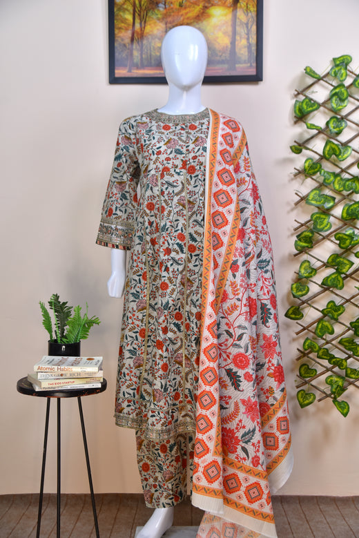 Luxury Printed Cotton 3PC with Lace Detailing