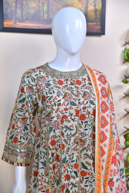 Luxury Printed Cotton 3PC with Lace Detailing