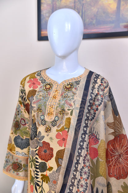 PREMIUM DIGITAL PRINTED COTTON 3PC WITH EMBROIDERED DETAILS