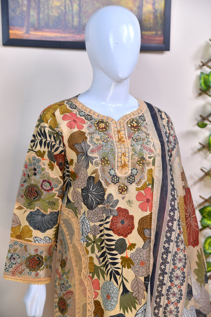 PREMIUM DIGITAL PRINTED COTTON 3PC WITH EMBROIDERED DETAILS