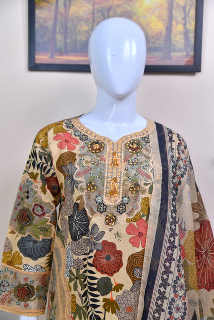 PREMIUM DIGITAL PRINTED COTTON 3PC WITH EMBROIDERED DETAILS