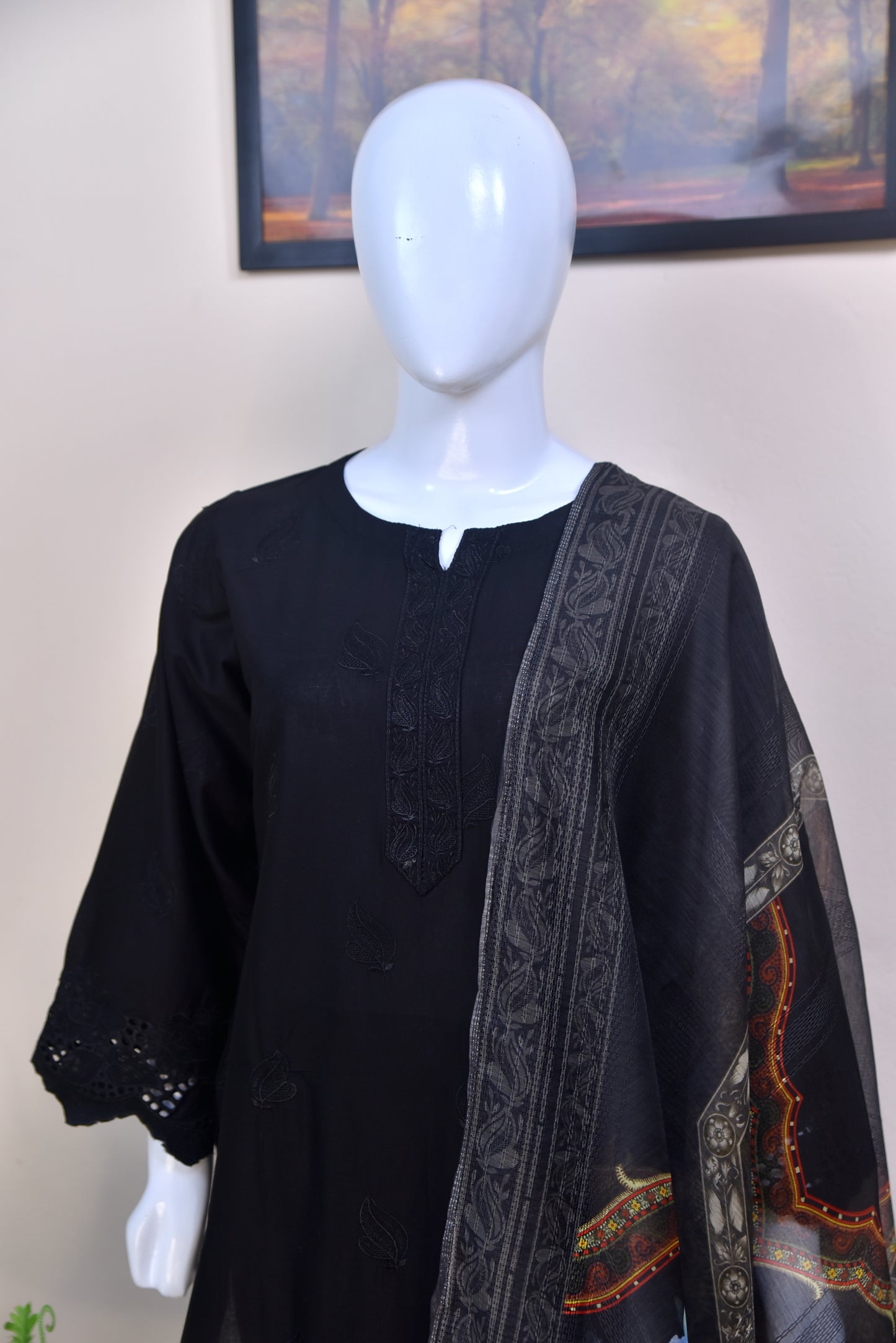Luxury Embroidered Cotton 3PC Suit with Cutwork Daman & Digital Printed Dupatta