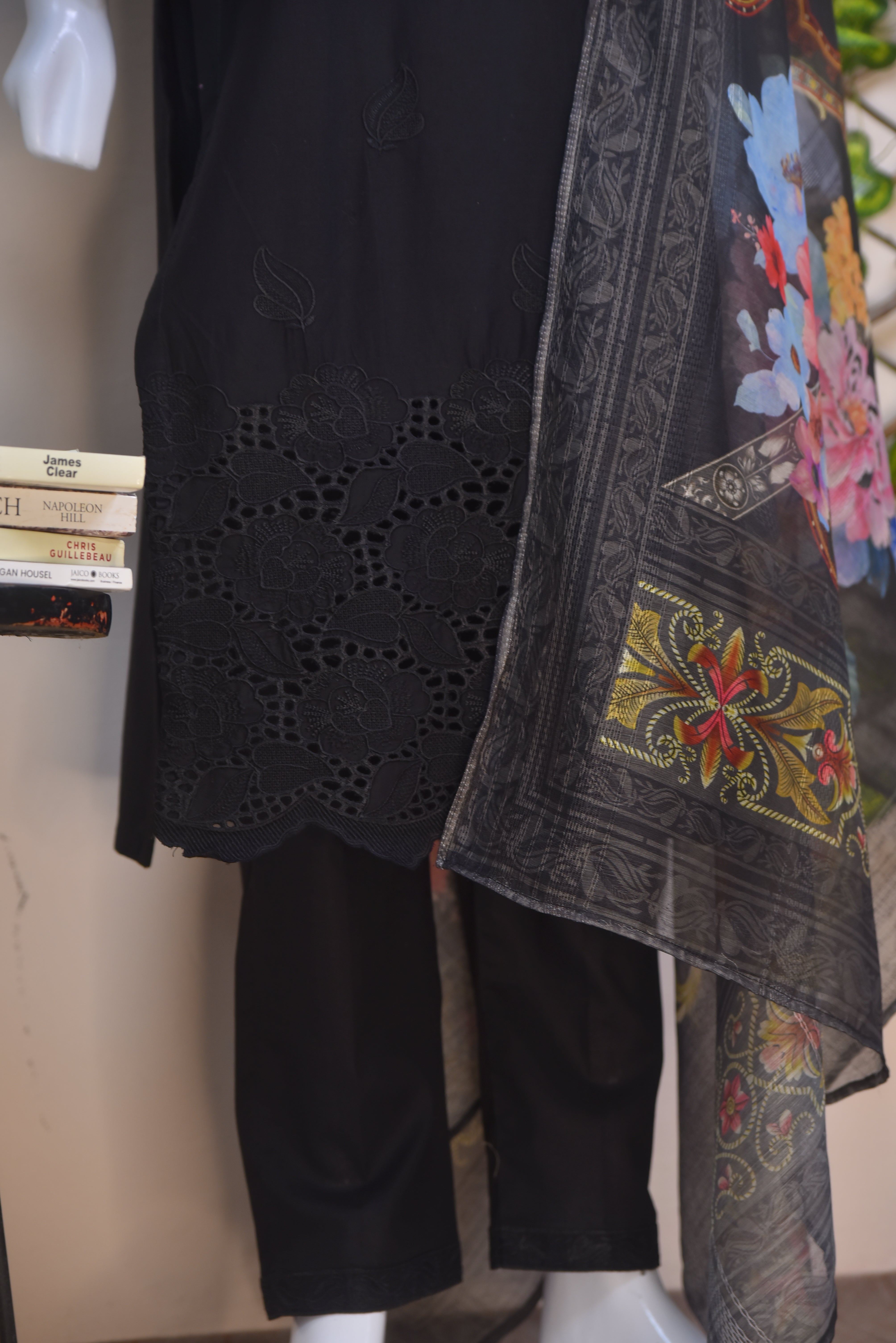 Embroidered Cotton 3PC Piece Suit with Cutwork Daman & Digital Dupatta