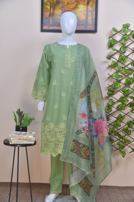 Cutwork Embroidered Cotton 3 Piece Suit – Ready to Wear