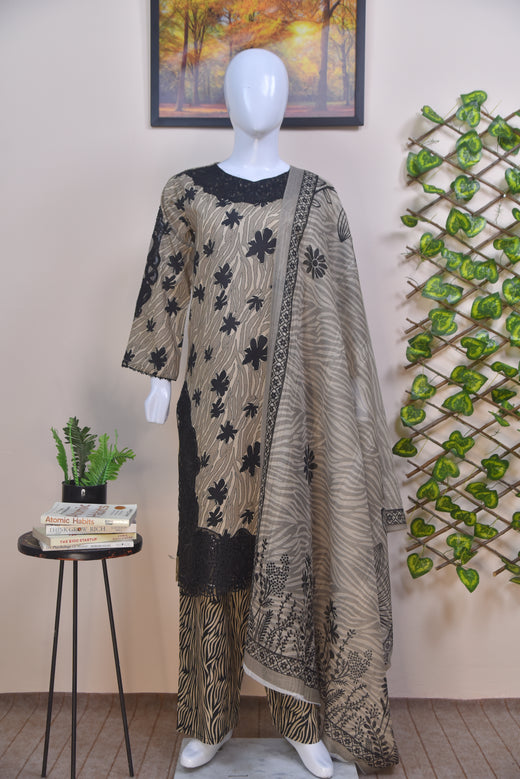 Luxury Cotton 3-Piece Suit – Print & Embroidery Edition