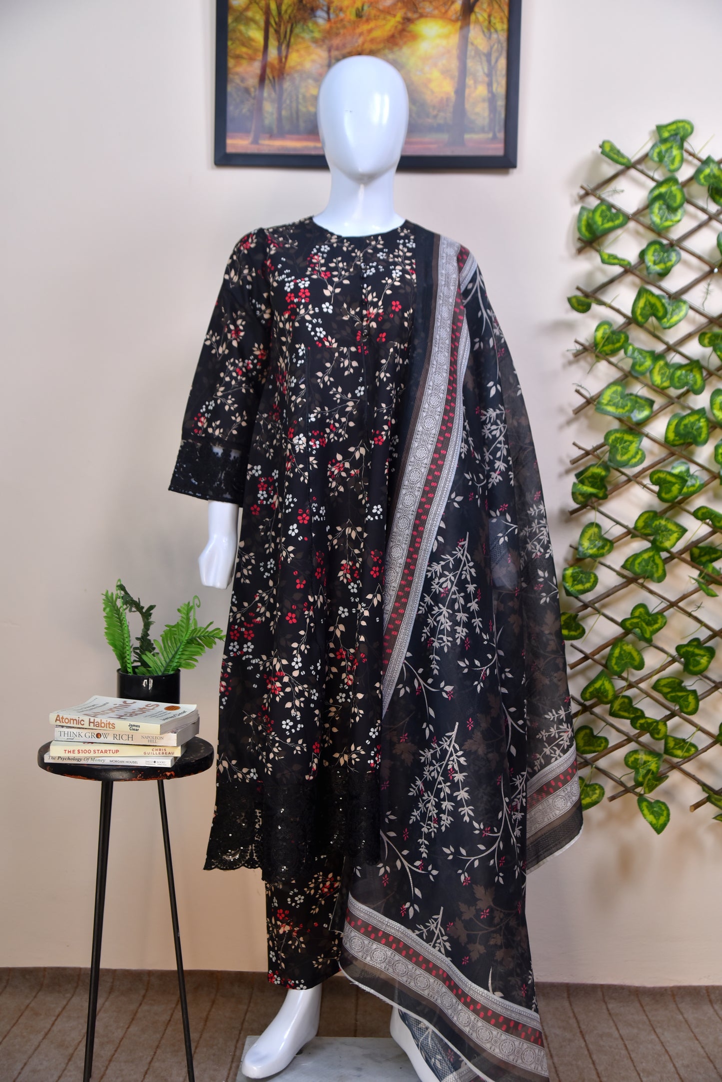 Luxury Printed Cotton 3PC with Lace Detailing