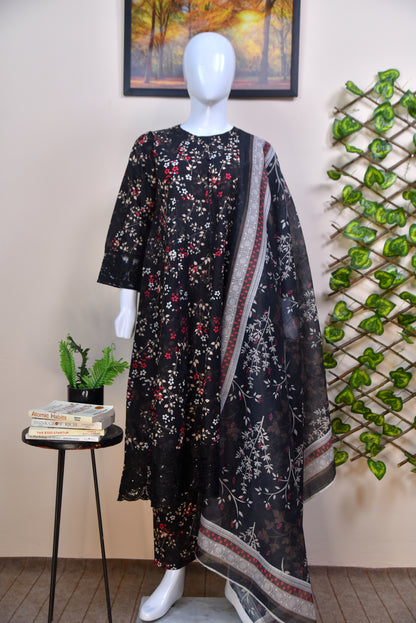 Luxury Printed Cotton 3PC with Lace Detailing