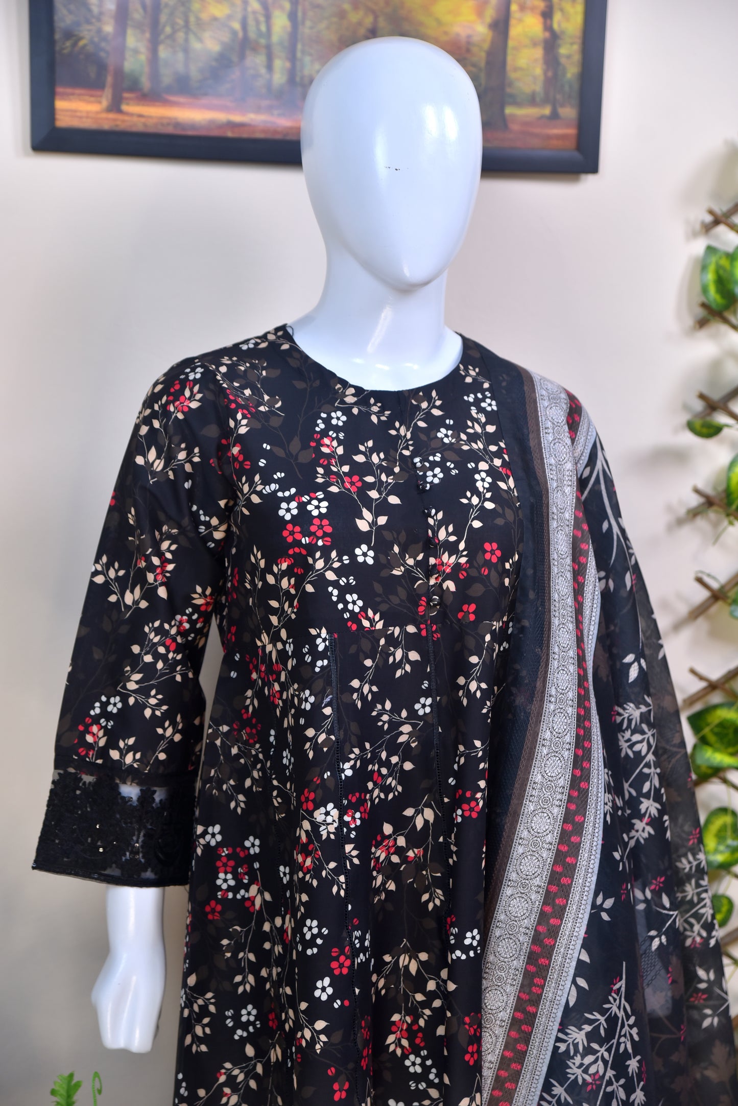 Luxury Printed Cotton 3PC with Lace Detailing