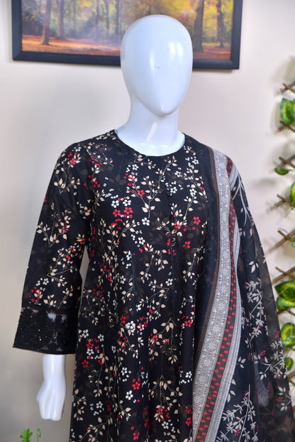 Luxury Printed Cotton 3PC with Lace Detailing