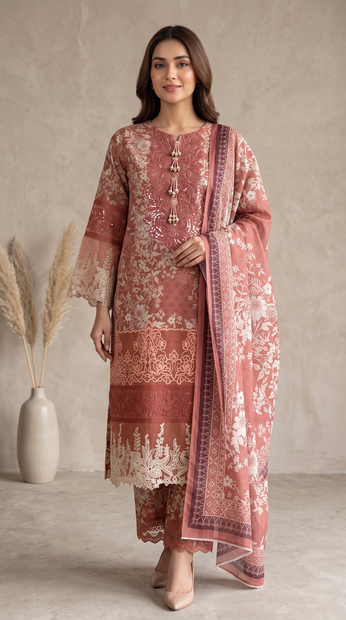 Rust Printed Suit | 3-Piece Set