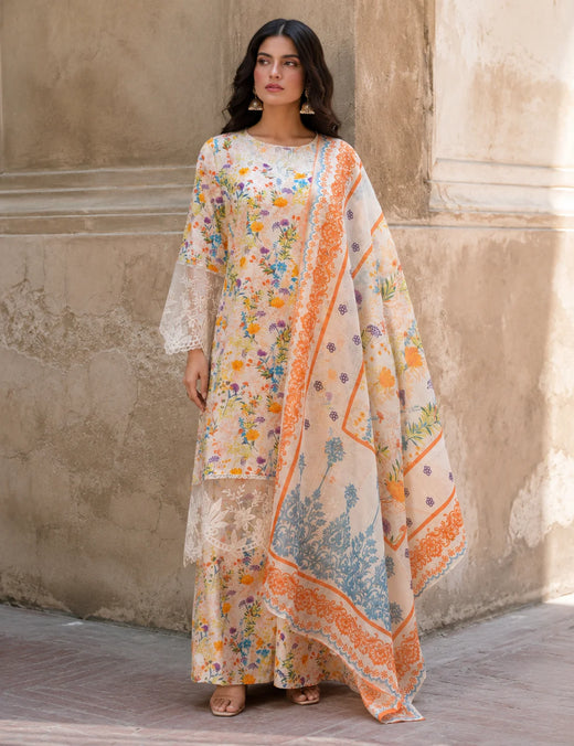 Luxury Embroidered Lawn 3PC with Organza Detailing