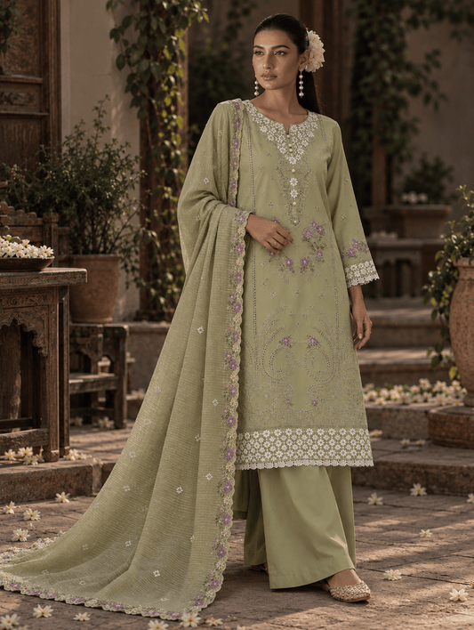 Pistachio Green Cotton Suit | 3-Piece | Rovaya