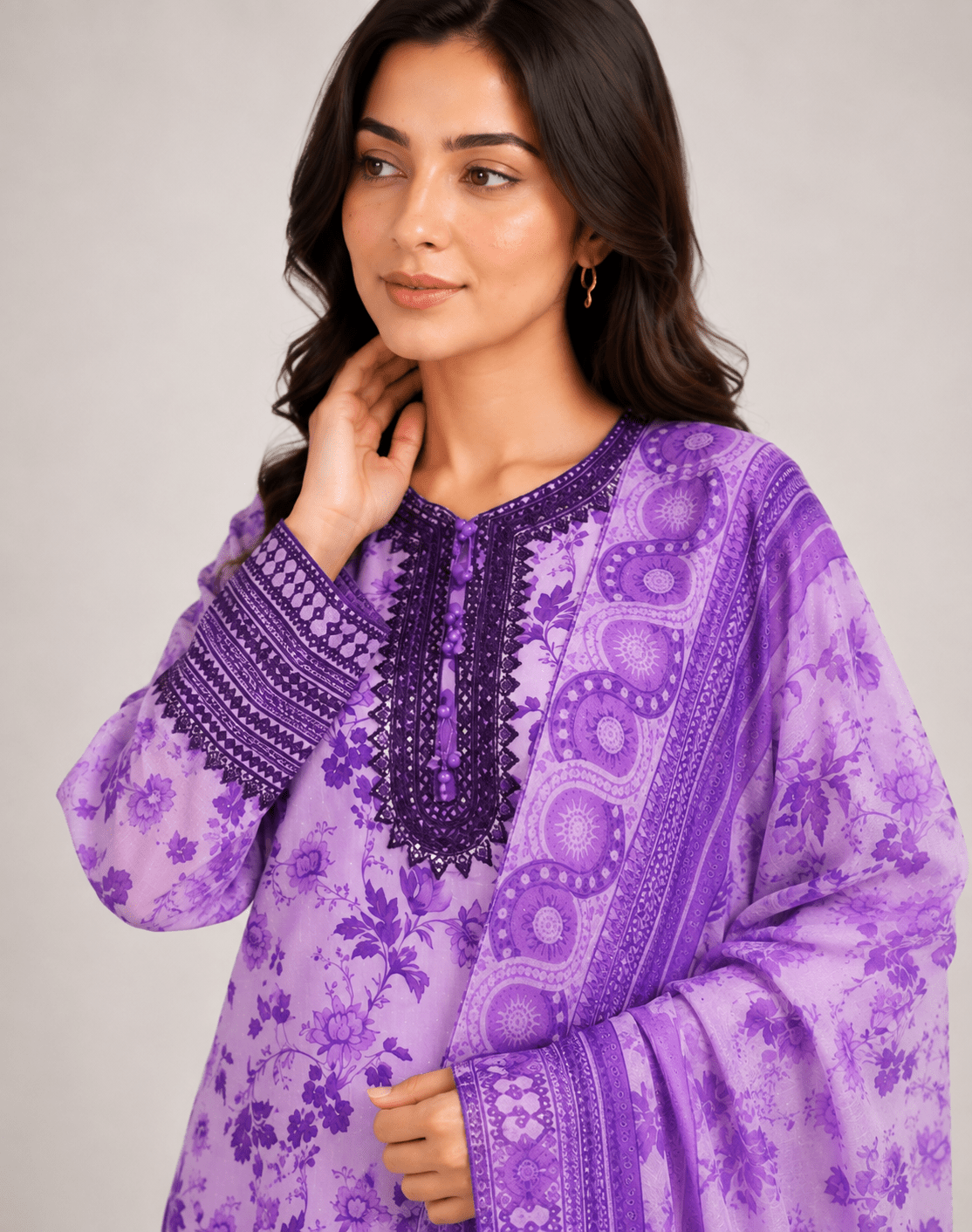 Lilac Printed Suit | 3-Piece Set - Rovaya