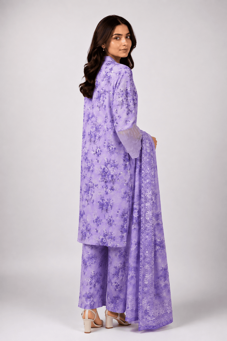Lilac Floral Embroidered Stitched Suit for Women