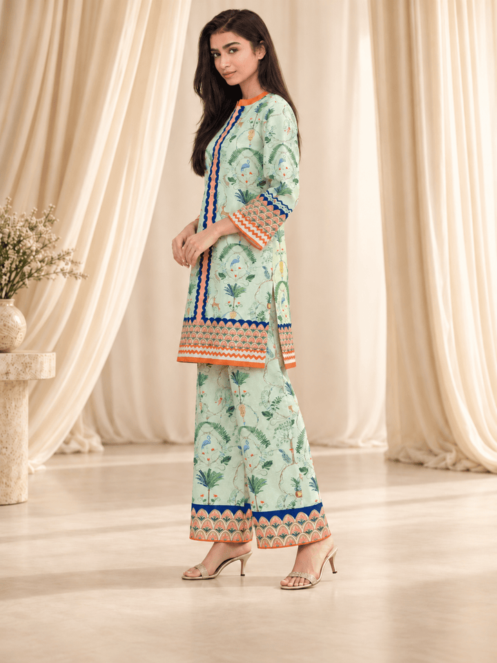 mint green printed stitched suit