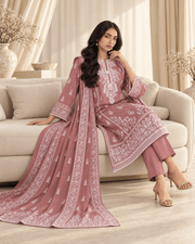 mauve embroidered stitched suit