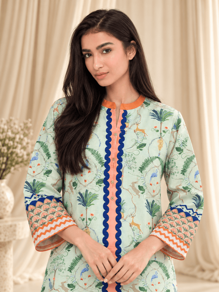 mint green printed stitched suit