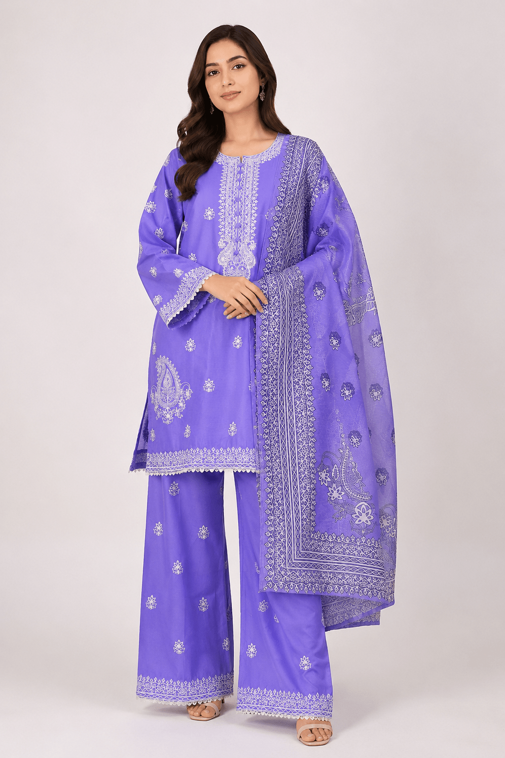 Lavender Embroidered Suit | 3-Piece - Rovaya