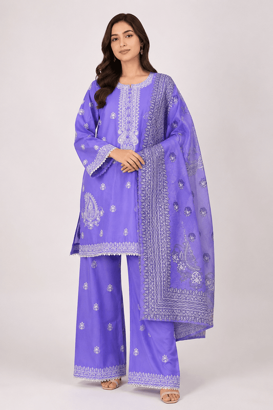 Lavender Embroidered Suit | 3-Piece - Rovaya