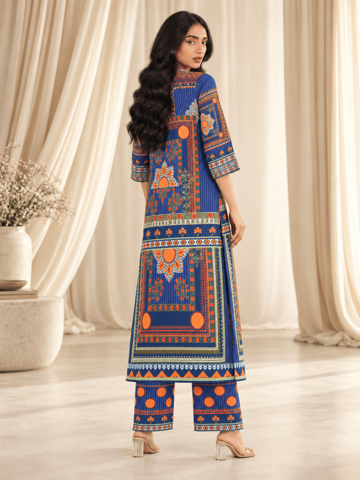 royal blue printed stitched suit