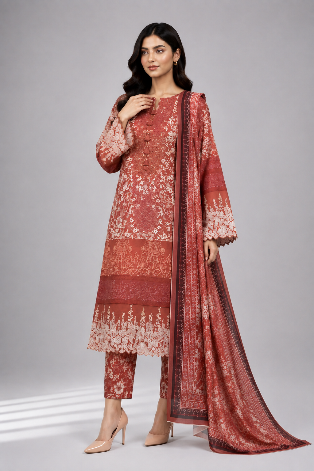 Rust Printed Suit | 3-Piece Set