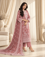 mauve embroidered stitched suit