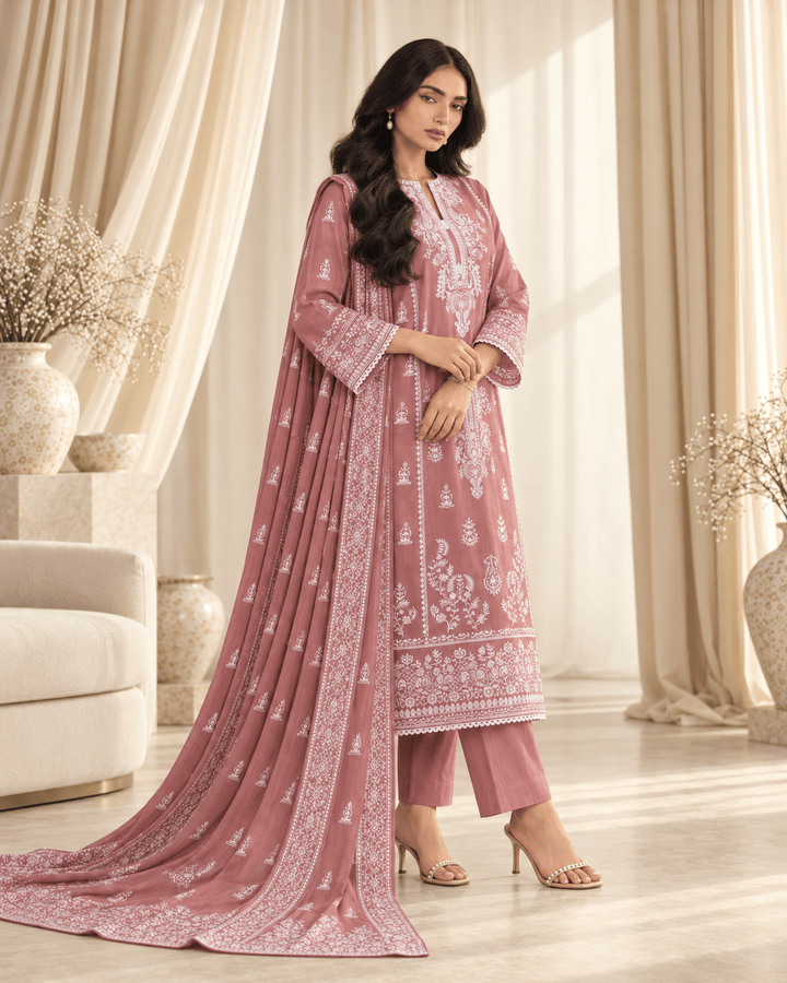 mauve embroidered stitched suit