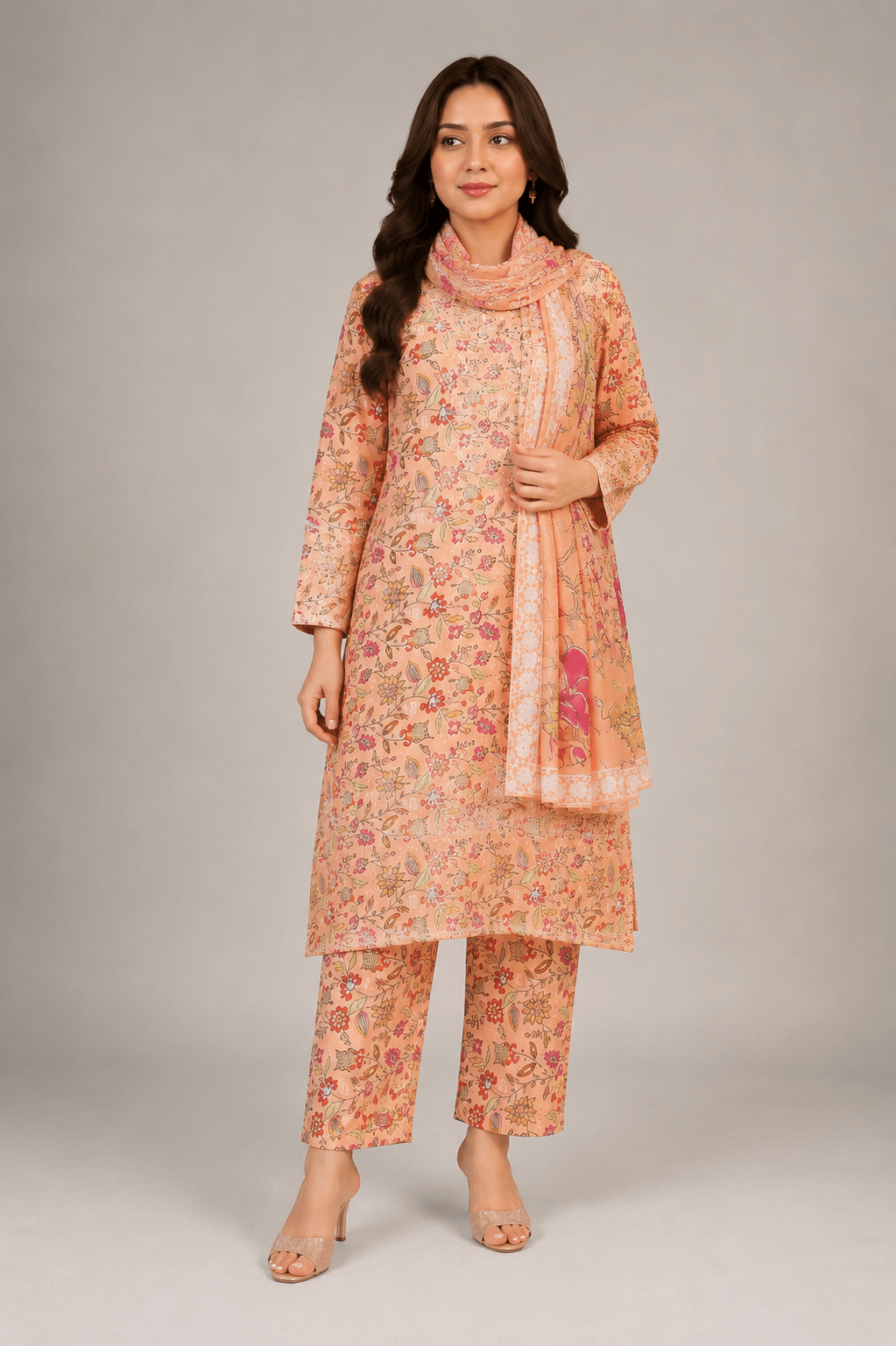 Peach Printed Suit | 3-Piece Set