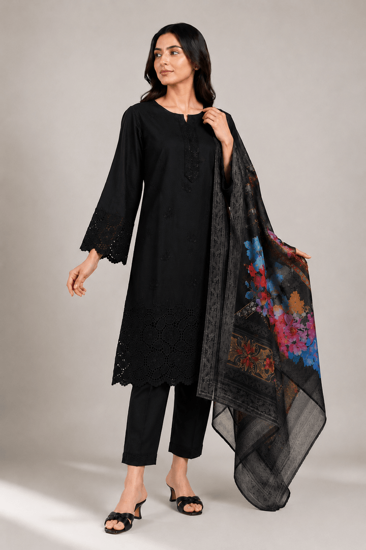 best black on black stitched suit