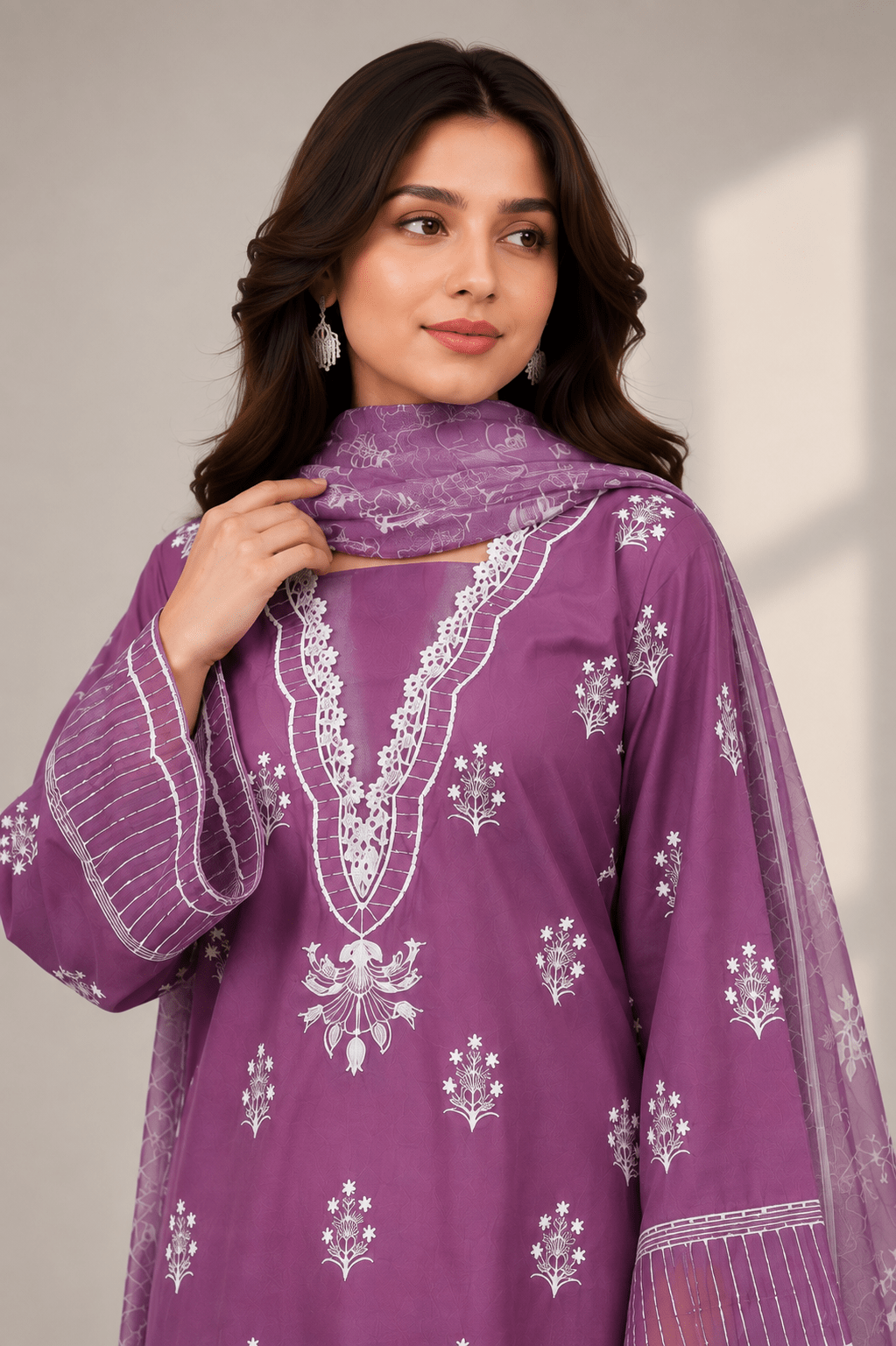 Mauve Embroidered Suit | 3-Piece