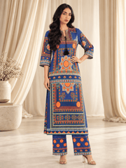 royal blue printed stitched suit