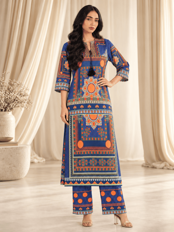 royal blue printed stitched suit