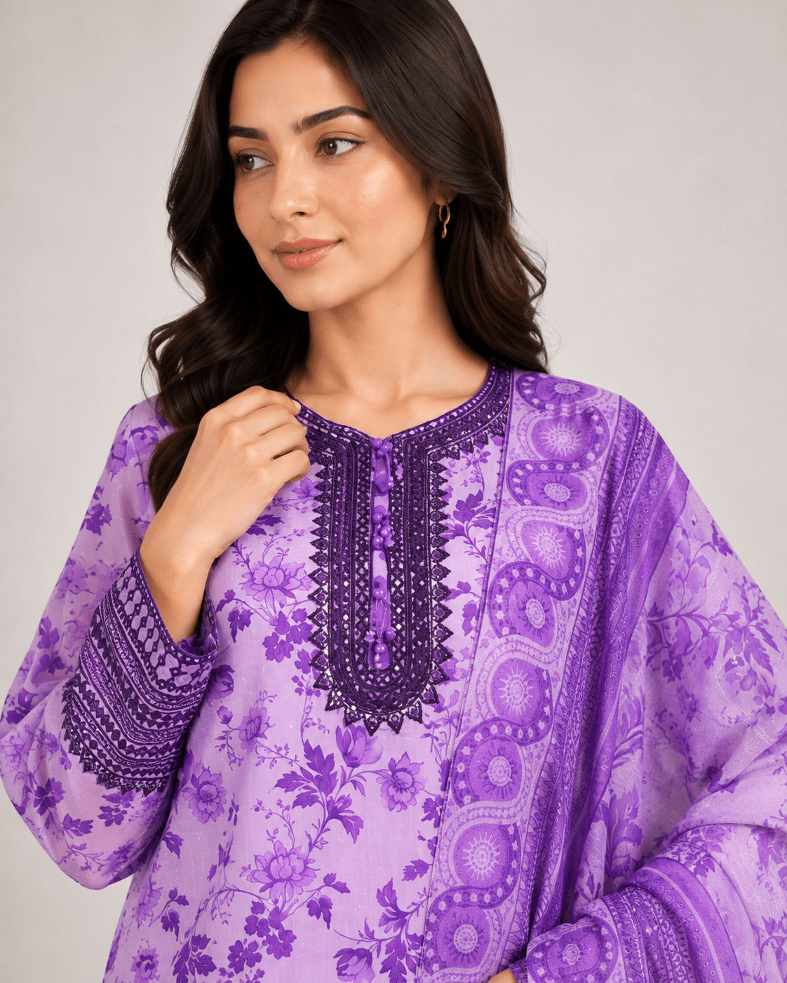 Lilac Printed Suit | 3-Piece Set - Rovaya