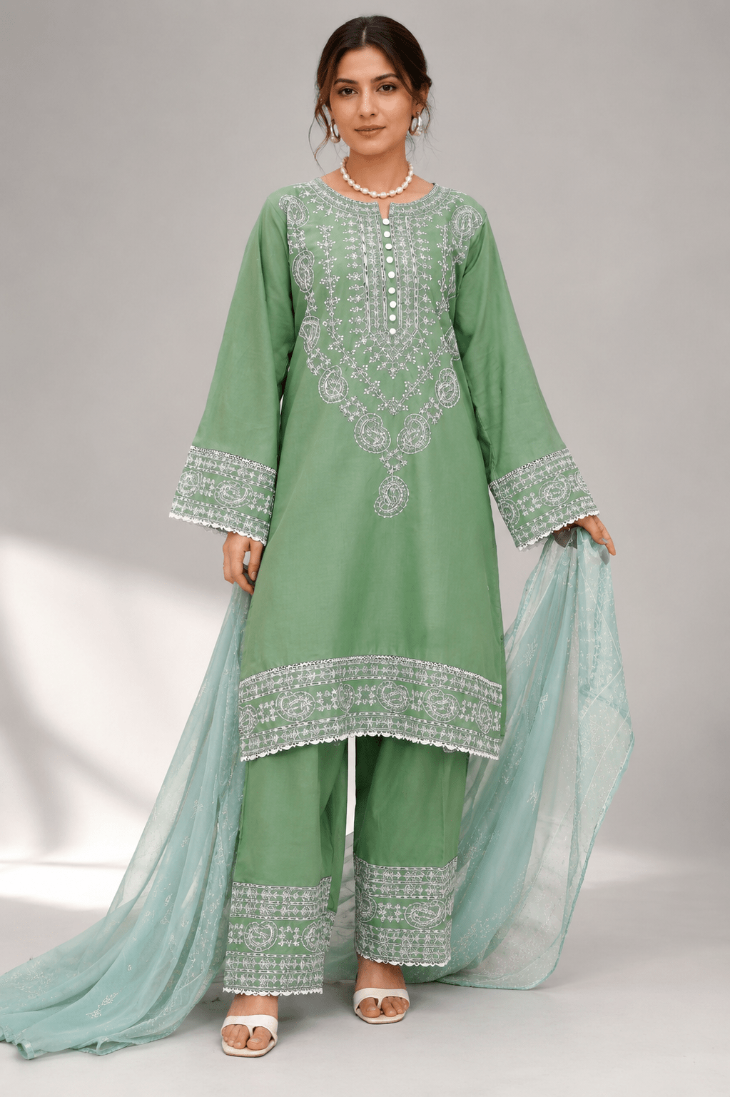 Green Embroidered Suit | 3-Piece