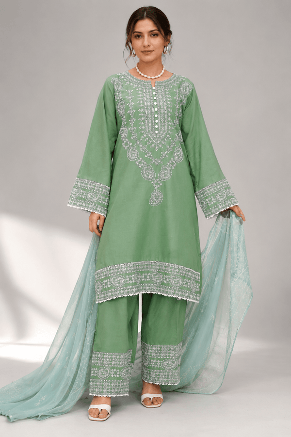 Green Embroidered Suit | 3-Piece