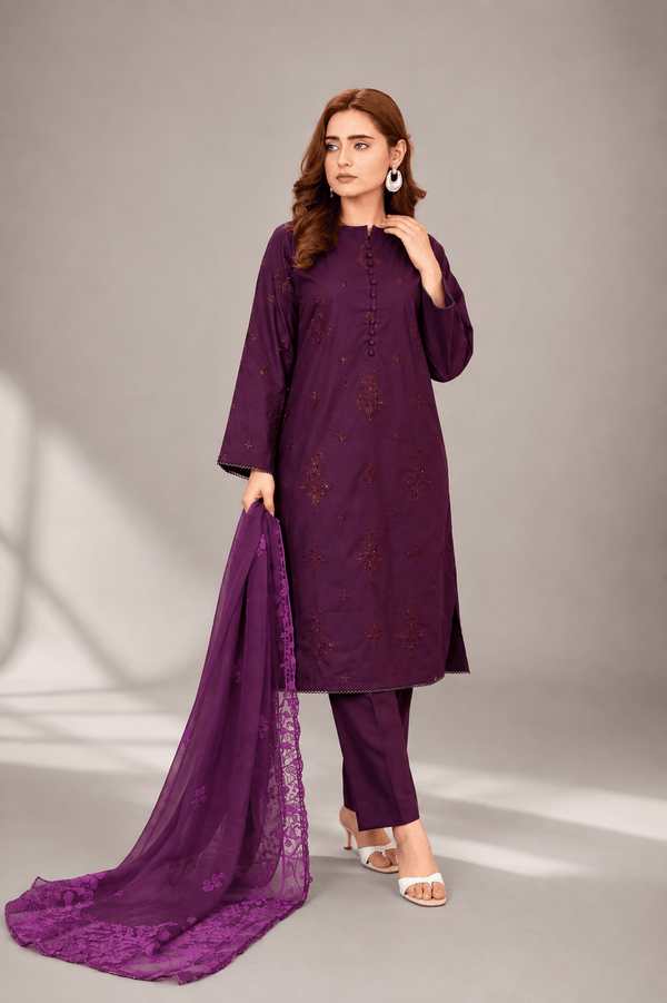 Plum Embroidered Suit | 3-Piece