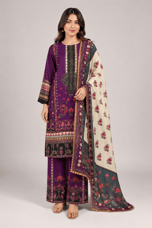 Magenta Printed Suit | 3-Piece