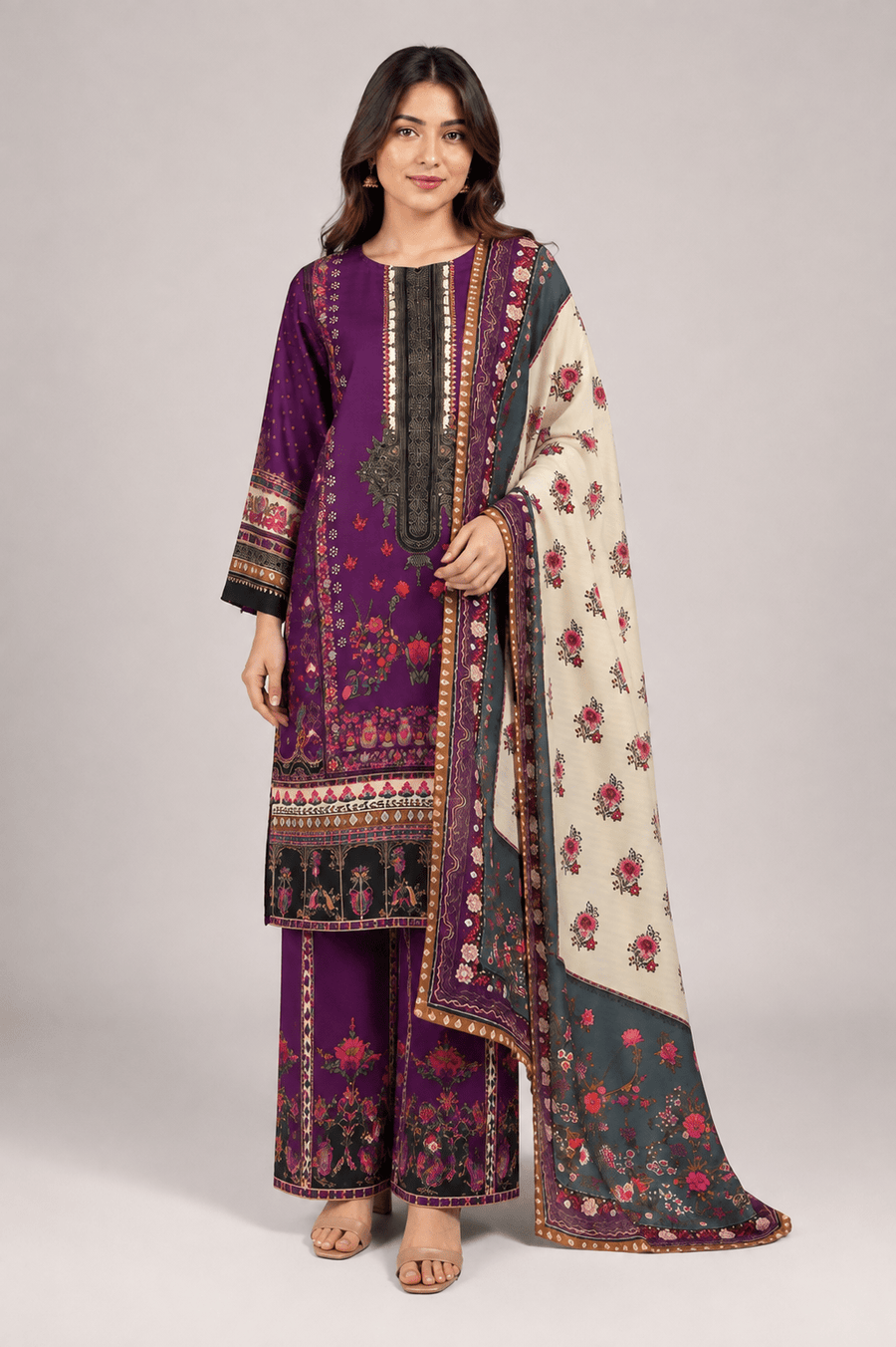 Magenta Printed Suit | 3-Piece