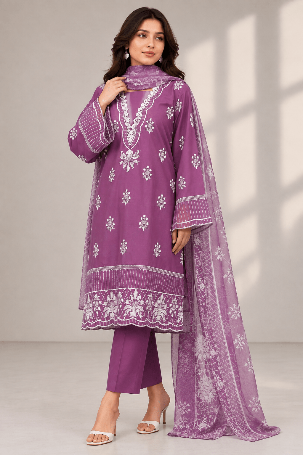 Mauve Embroidered Suit | 3-Piece