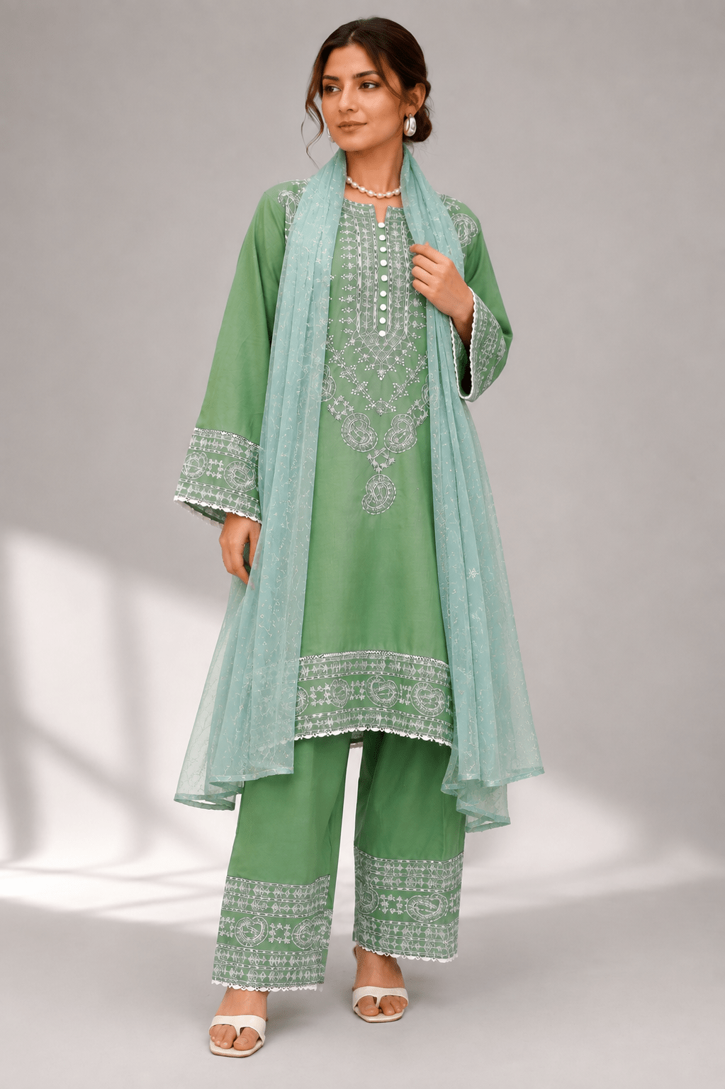 Green Embroidered Suit | 3-Piece