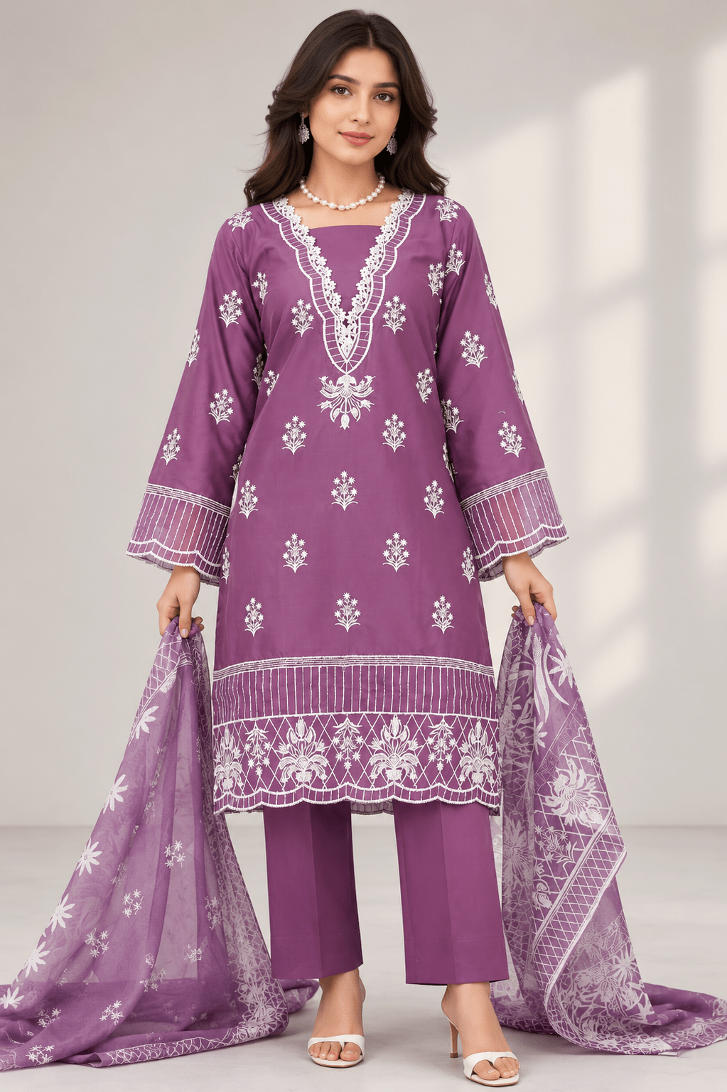 Mauve Embroidered Suit | 3-Piece