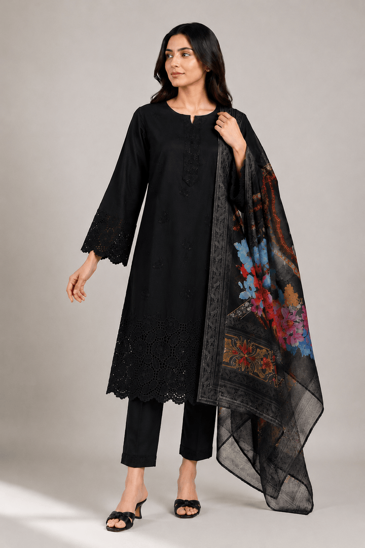 best black on black stitched suit