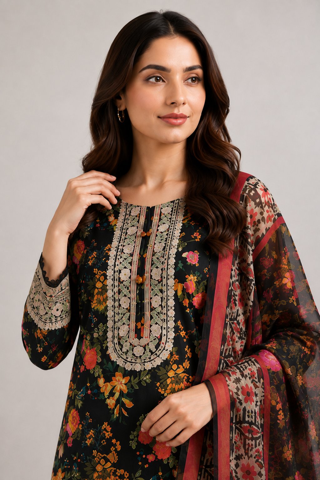 Black Multicolour Floral Suit | 3-Piece